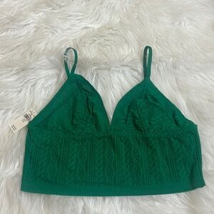 Aerie Sheer Cable Knit Green Bralette - Medium